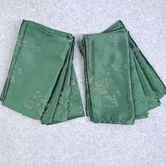 Christmas Tablecloth & 8 Napkin Set Poinsettia Green Jacquard 60x 120" Rectangle - Picture 2 of 6